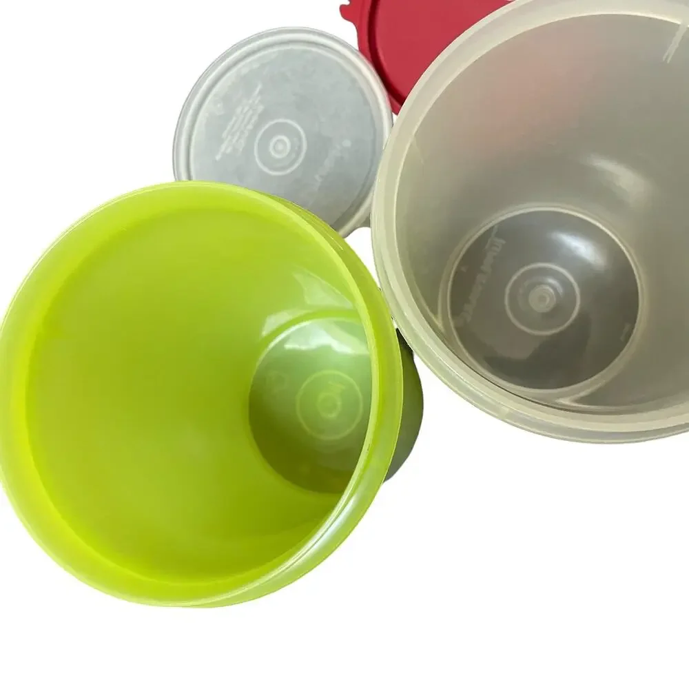Tupperware Handolier 1 Qt Drink Pitcher 321 215 Lids Seals Red Yellow Lot 2 VTG